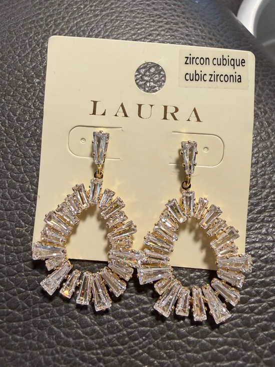 Laura Jewelry - LAURA Gold Teardrop Baguette Crystal Drop Earrings - Clear